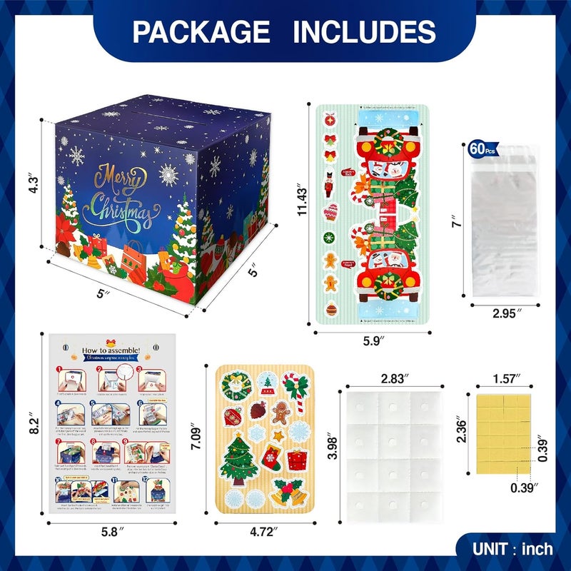 YAOLIGIFT Christmas Money Box for Cash Gift Pull, Surprise Explosion Gift with 60Pcs Transparent Bags for Christmas, DIY Holiday Cash Box for Money Holder for Women Men Girls Boys Mom Dad (Blue) - Image 3